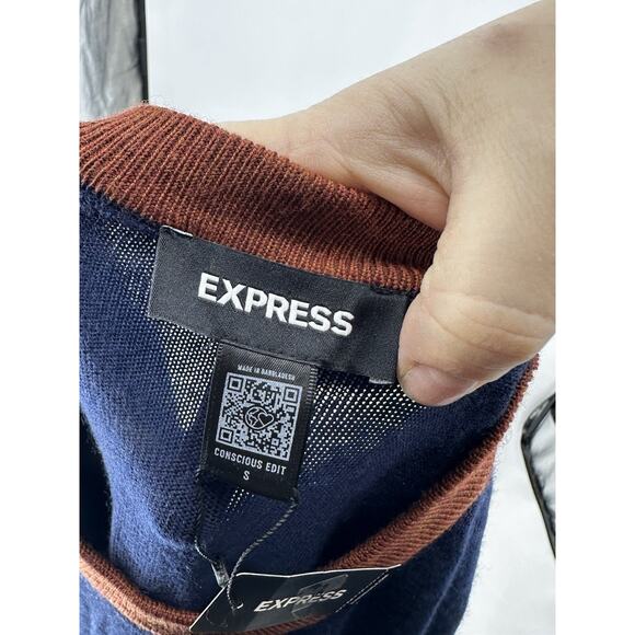 NEW Express Small Men Pullover Crewneck Sweater Merino Wool 7-7k - Picture 5 of 10